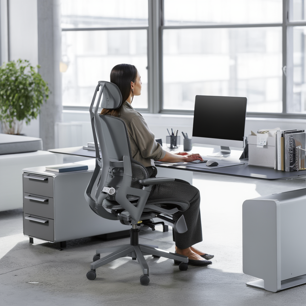 Chaise de bureau pivotante en maille avec accoudoirs et repose pieds relevable