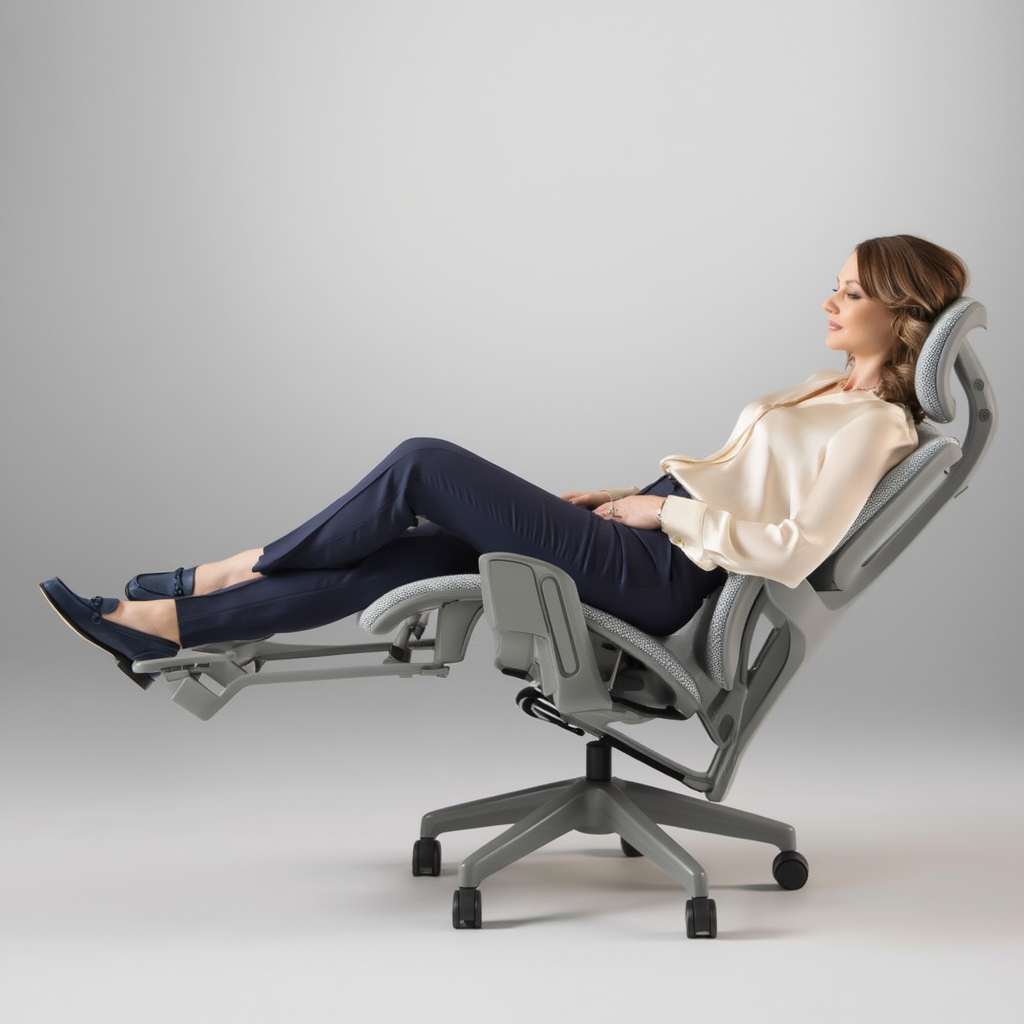 Chaise de bureau pivotante en maille avec accoudoirs et repose pieds relevable