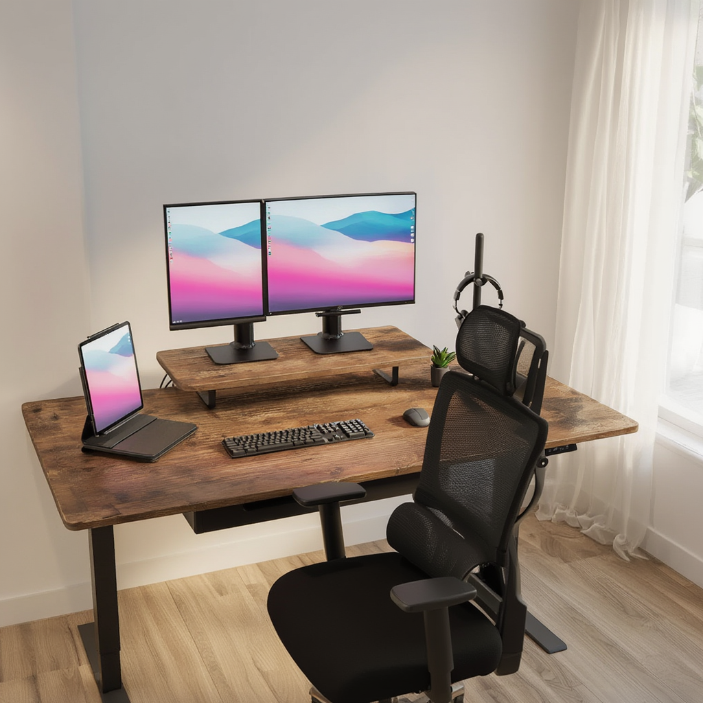 Bureau électrique réglable en hauteur avec tiroir et port USB-C