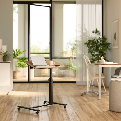 Bureau pour ordinateur portable réglable en hauteur avec plateau rotatif et roulettes