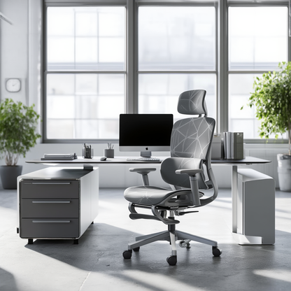 Chaise de bureau pivotante en maille avec accoudoirs et repose pieds relevable