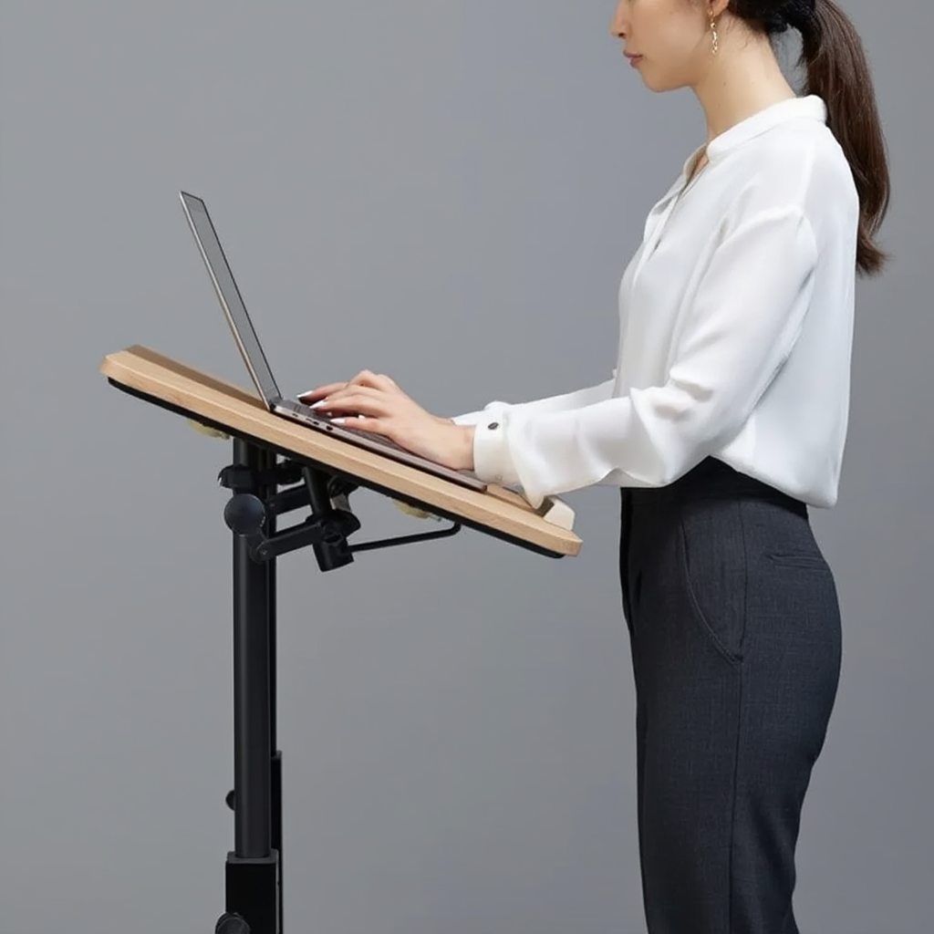 Bureau pour ordinateur portable réglable en hauteur avec plateau rotatif et roulettes